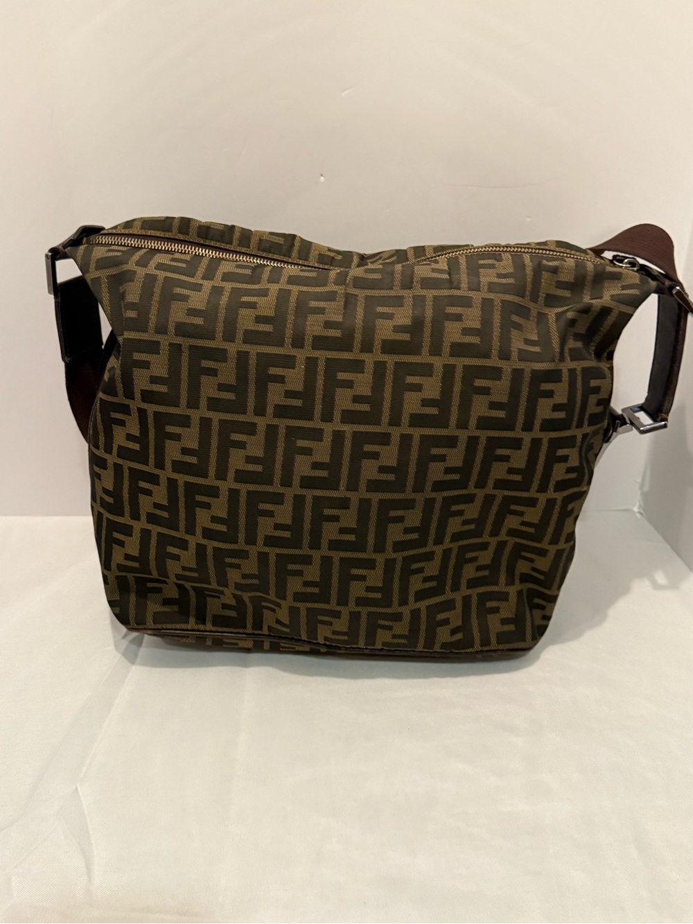 Fendi Zucca Shoulder Bag FF Logo, Canvas Leather, Brown